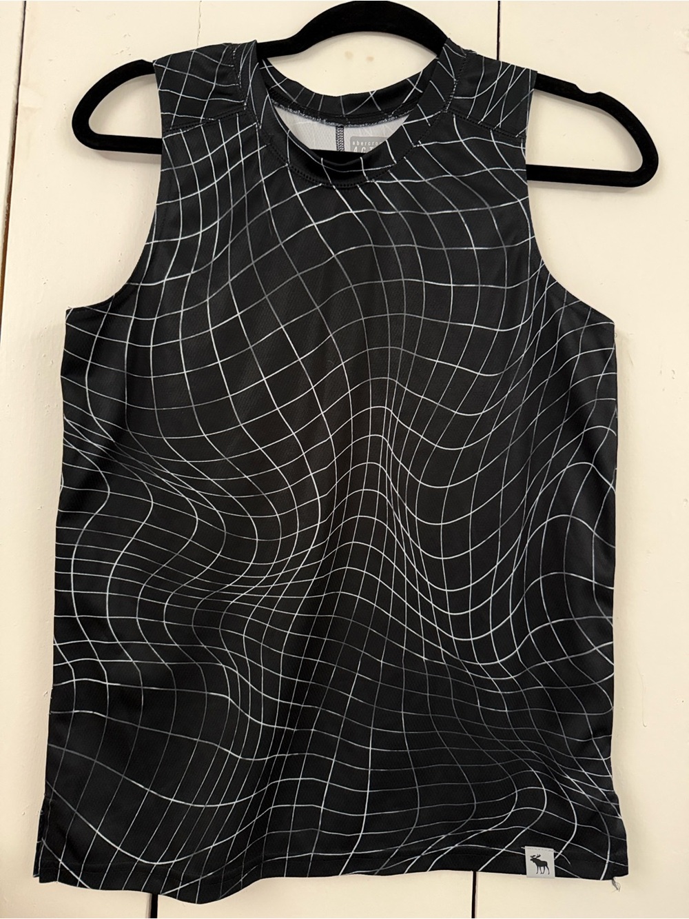 Abercrombie & Fitch Black Tank with White Grid Illusion